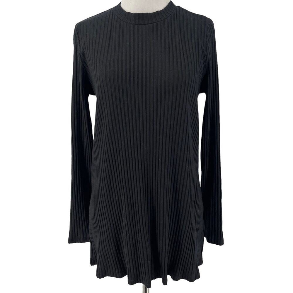 Eileen Fisher Women's Black Ribbed Long Sleeve Split Hem Blouse Size Small
